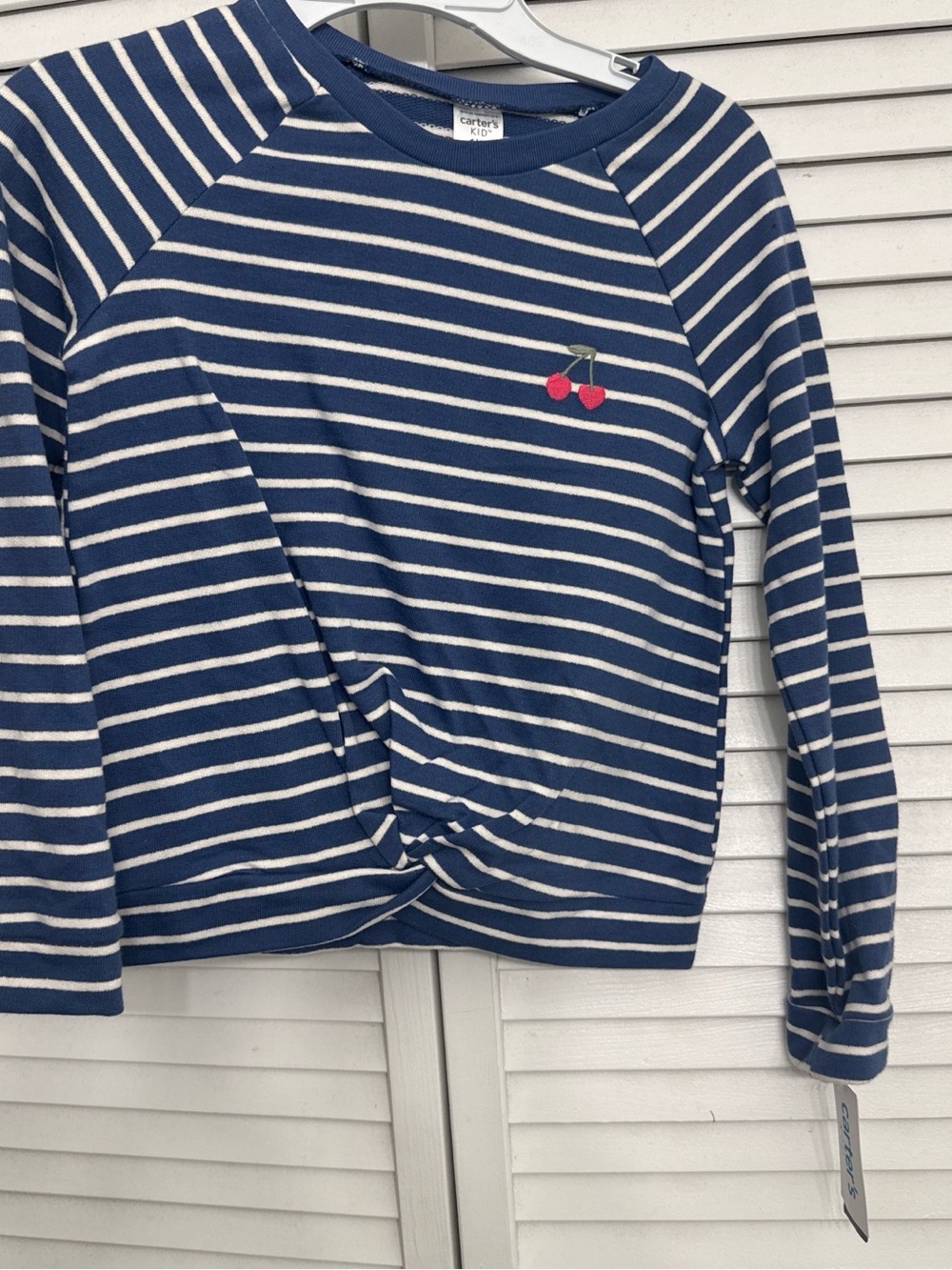 Carter's Navy & White Striped Top with Cherry Patch